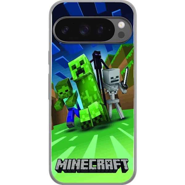 Google Pixel 9 Pro XL Läpinäkyvä kuori Minecraft Creeper mobilskal i klassisk grön pixelstil