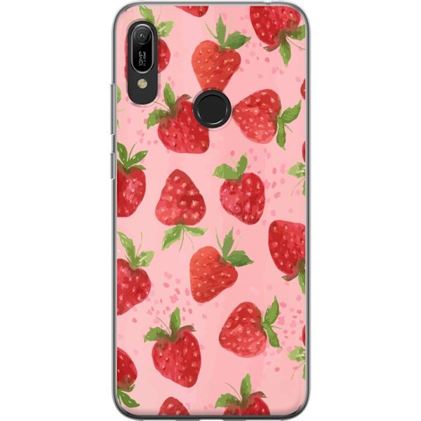 Huawei Y6 (2019) Genomskinligt Skal Strawberry Dreams – jordgubbsmönster i retrostil
