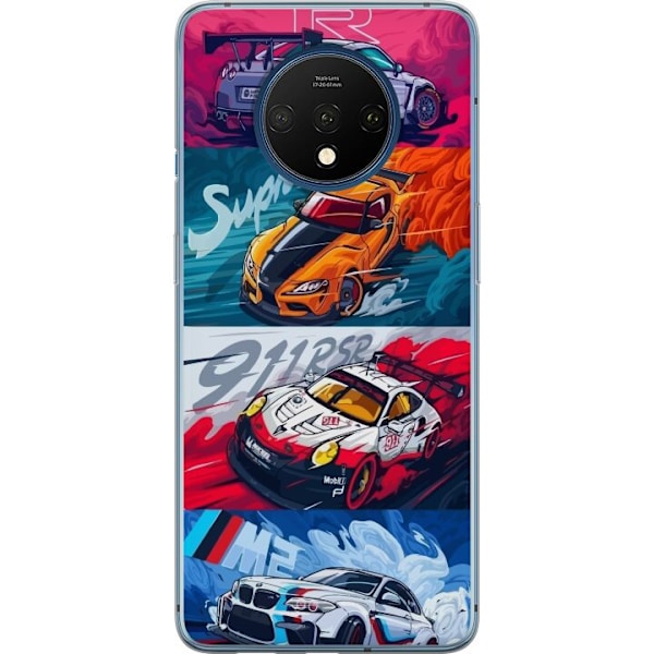 OnePlus 7T Läpinäkyvä kuori Nopeat Autot - Piirretty Kuvio