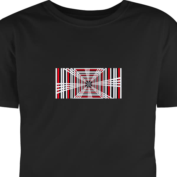 Børne T-shirt Sort 9-11 År Røde hvide og sorte linjer, der danner en dyb geometrisk perspektivtunnel sort 9-11 År