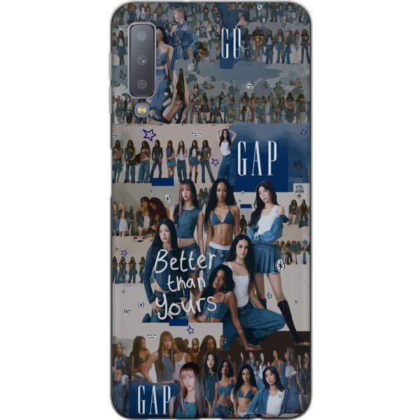 Kompatibelt Mobilskal till Samsung Galaxy A7 (2018) KATSEYE denim collage blå