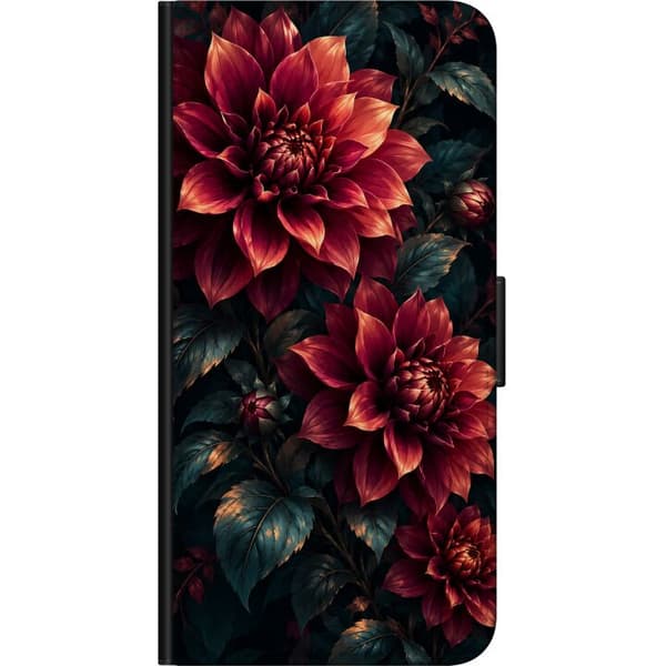 Kompatibel Tegnebogsetui til OnePlus 9 Pro Røde georginer rød