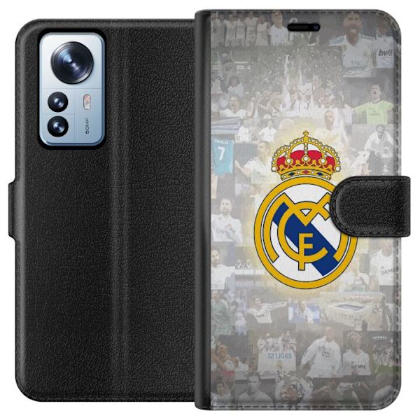 Xiaomi 12 Pro Lompakkokotelo Real Madrid -emblem Jalkapallokerho Tunnuksella Valkoinen Kulta Design Mestarien Liiga Mestari La Liga Fanit Ikoninen