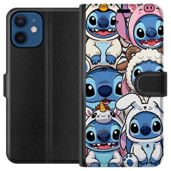 Kompatibel Tegnebogsetui til Apple iPhone 12 mini Stitch Disney Lilo Stitch blå alien sød figur