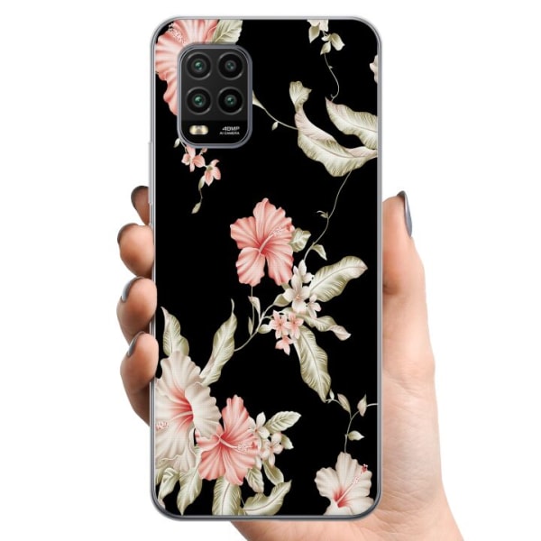 Xiaomi Mi 10 Lite 5G TPU Mobilcover Floral Mønster Sort