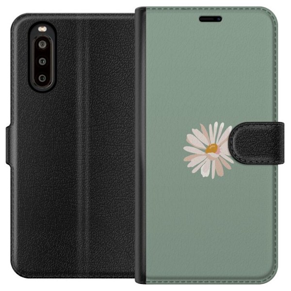 Sony Xperia 10 II Tegnebogsetui Grøn Minimalblomst - stilfuld blomst på grøn baggrund