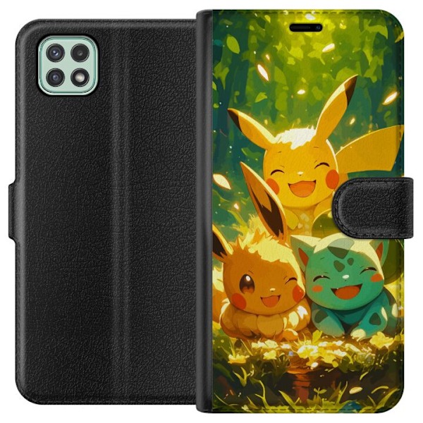 Samsung Galaxy A22 5G Plånboksfodral Pixelmonster spelstil – färgstark design för retroälskande gamers
