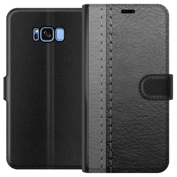 Kompatibelt Plånboksfodral till Samsung Galaxy S8 Black & Grey Leather