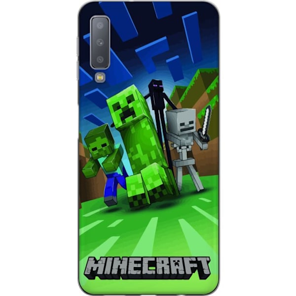 Samsung Galaxy A7 (2018) Gennemsigtig cover Minecraft Creeper mobilskal i klassisk grön pixelstil