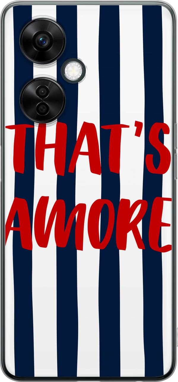 Kompatibelt Mobildeksel til OnePlus Nord CE 3 Lite Rød That's Amore-tekst over mørkeblå og hvite loddrette striper blå