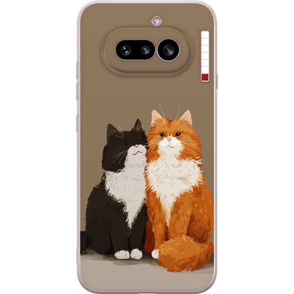 Kompatibel Mobilcover til Nothing Phone (4a) Illustrerede sort-hvide og orange-hvide katte sammen mod brun baggrund brun