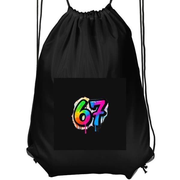 Gymnastikpose Sort Farverige graffitital 67 med neonfarver, farvestænk og dryppende effekt mod sort baggrund sort Barn
