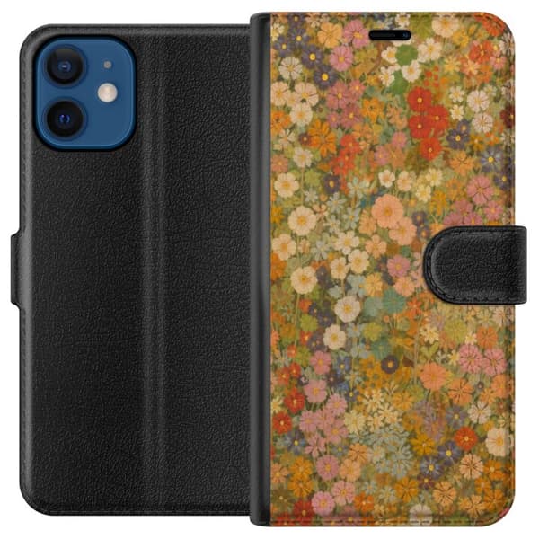 Kompatibel Tegnebogsetui til Apple iPhone 12 mini Blomstereng i varme toner med nostalgisk malerstemning