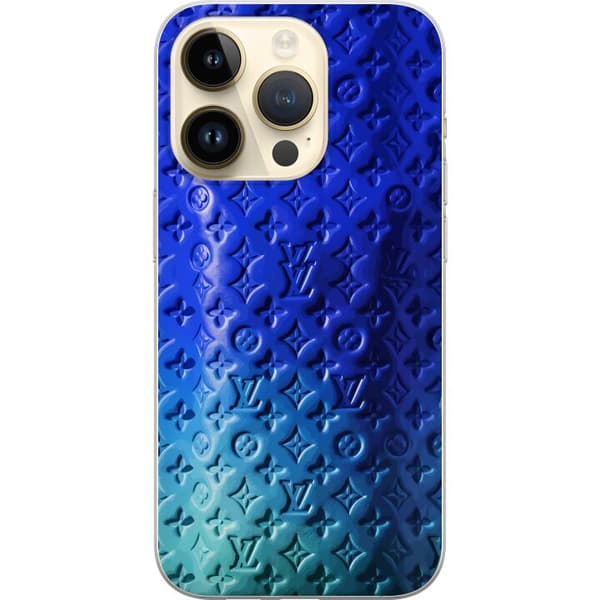 Kompatibelt Mobildeksel til Apple iPhone 14 Pro Blått luksuriøst monogrammønster med elegant preget tekstur blå