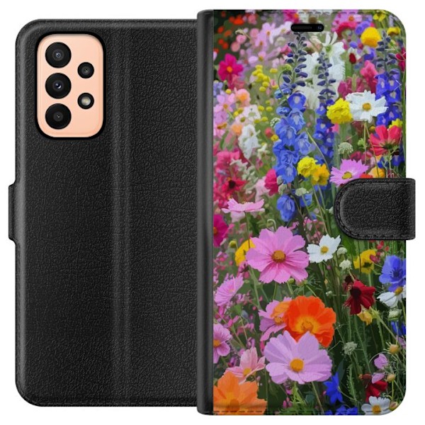 Samsung Galaxy A23 Tegnebogsetui Blomstret mobilcover med sommerlig eng og naturmotiv