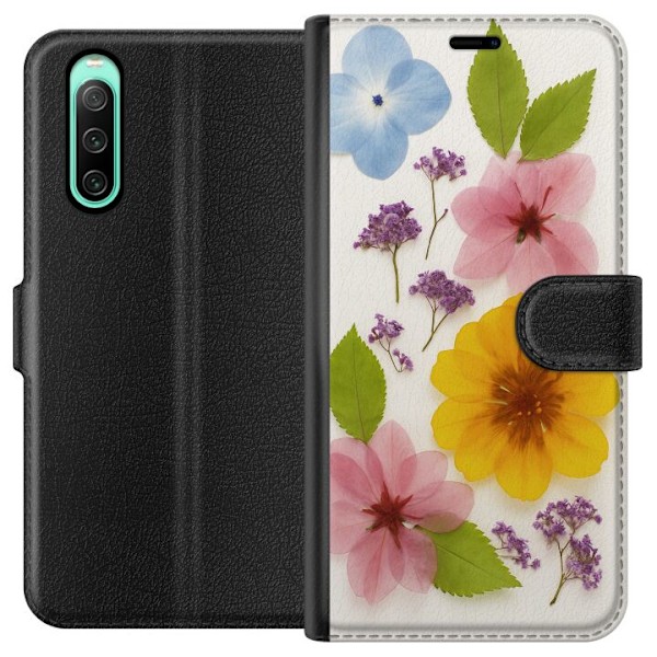 Sony Xperia 10 IV Plånboksfodral Pressade blommor