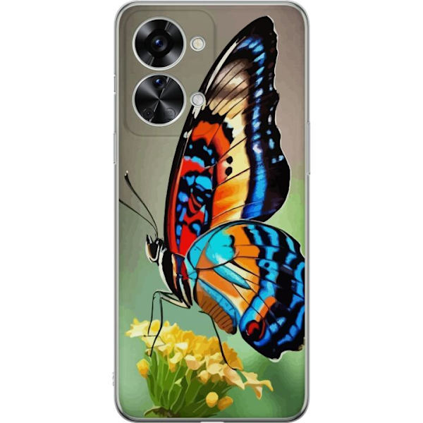 OnePlus Nord 2T Genomskinligt Skal Fjäril Natur Sommar Motiv Vingar Färgstark Design Populär Dekor Grafiskt Exotiskt Tema