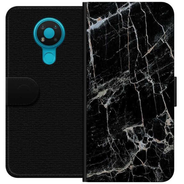 Nokia 3.4 Lompakkokotelo Musta marmori