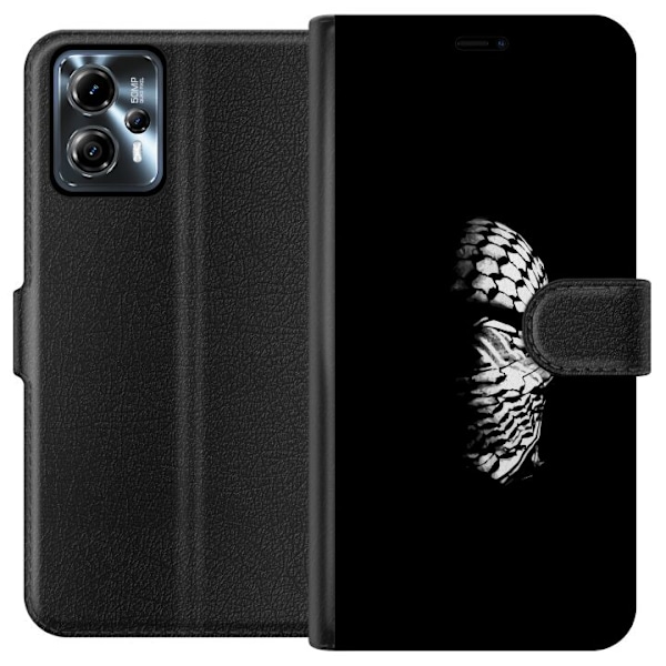 Motorola Moto G13 Tegnebogsetui Keffiyeh-mønster - klassisk sort-hvid palæstinensisk tørklæde med kulturel betydning