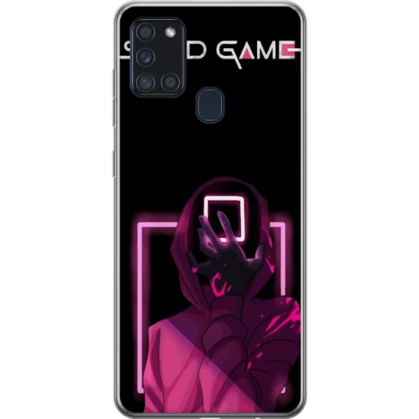 Samsung Galaxy A21s Genomskinligt Skal Squid Game Tema Populär Serie Motiv Grafiskt Ikoniskt Design Asiatisk Popkultur Spänning Drama