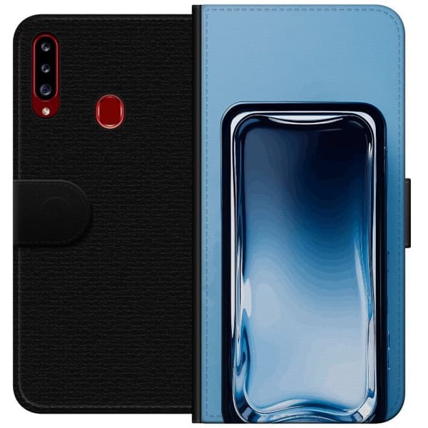 Kompatibel Tegnebogsetui til Samsung Galaxy A20s Abstrakt blå glaseffekt med bløde overgange og blanke reflektioner blå