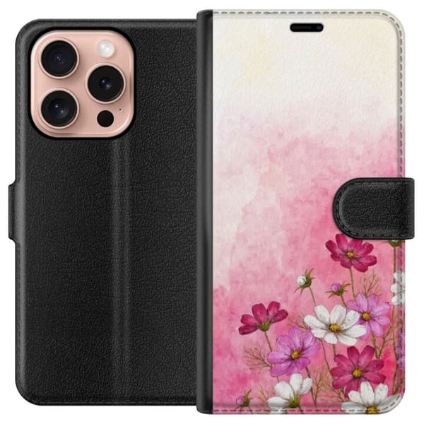 Kompatibel Tegnebogsetui til Apple iPhone 16 Pro Bløde lyserøde og hvide blomster mod en akvarelbaggrund i lyserøde toner, romantisk og dekorativ ill