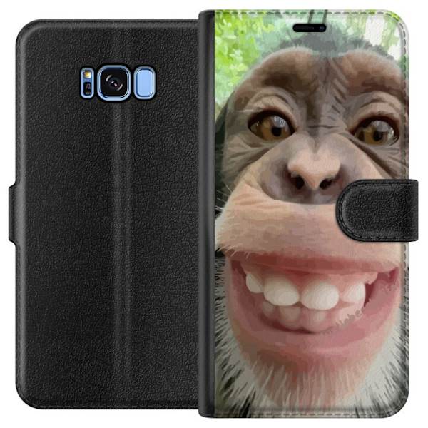 Samsung Galaxy S8 Plånboksfodral Chimp Selfie Rolig Grafisk Design Apa Djurmotiv Trend Roligt Motiv Populärt Urban Art Stil