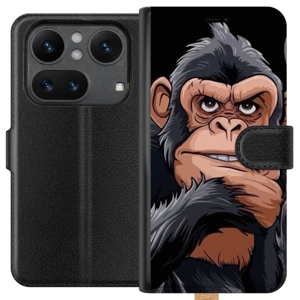 Kompatibel Tegnebogsetui til Nothing Phone (4a) Illustreret chimpanse med cigar, der viser langfingeren mod sort baggrund sort