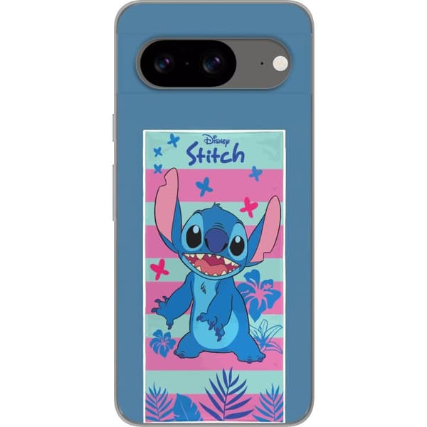 Kompatibelt Mobildeksel til Google Pixel 8 Stitch med tropiske blader og pastellstriper blå