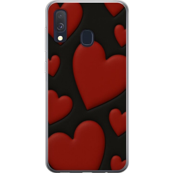 Samsung Galaxy A40 Läpinäkyvä kuori Punaiset Samettisydämet