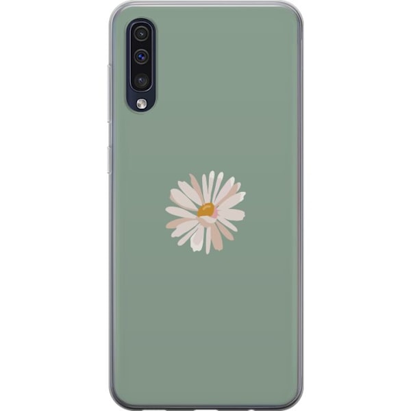 Samsung Galaxy A50 Läpinäkyvä kuori Vihreä Minimalikukka - tyylikäs kukka vihreällä taustalla