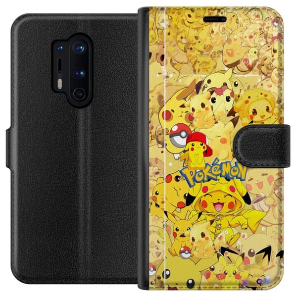 Kompatibel Tegnebogsetui til OnePlus 8 Pro Sød Pikachu-collage med Pokémon-tema i bløde gule nuancer gul