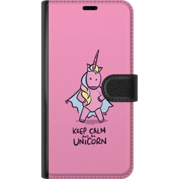Kompatibel Tegnebogsetui til Apple iPhone 7 Plus Lyserød tegnet enhjørning med kappe og teksten Keep Calm and Be Unicorn på lyserød baggrund pink
