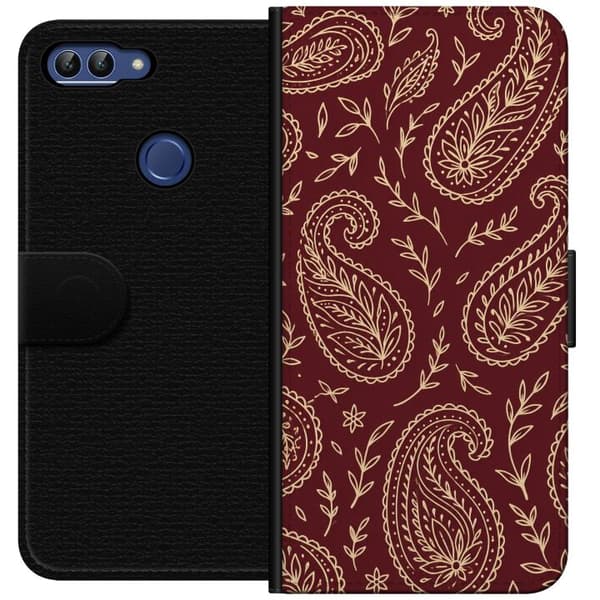 Kompatibelt Plånboksfodral till Huawei P smart Vinröd paisley röd