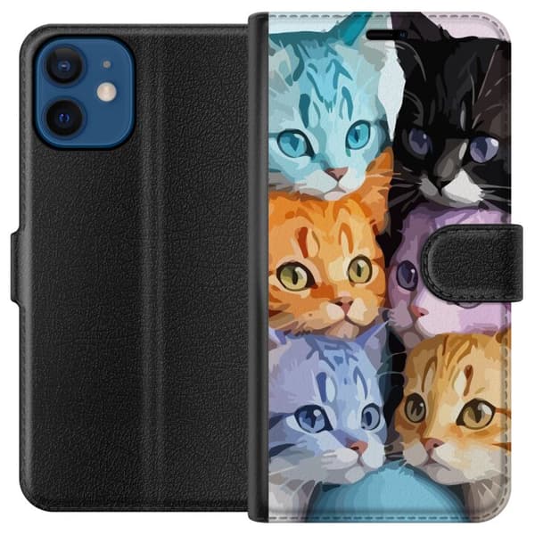 Kompatibelt Plånboksfodral till Apple iPhone 12 mini Färgglada Katter