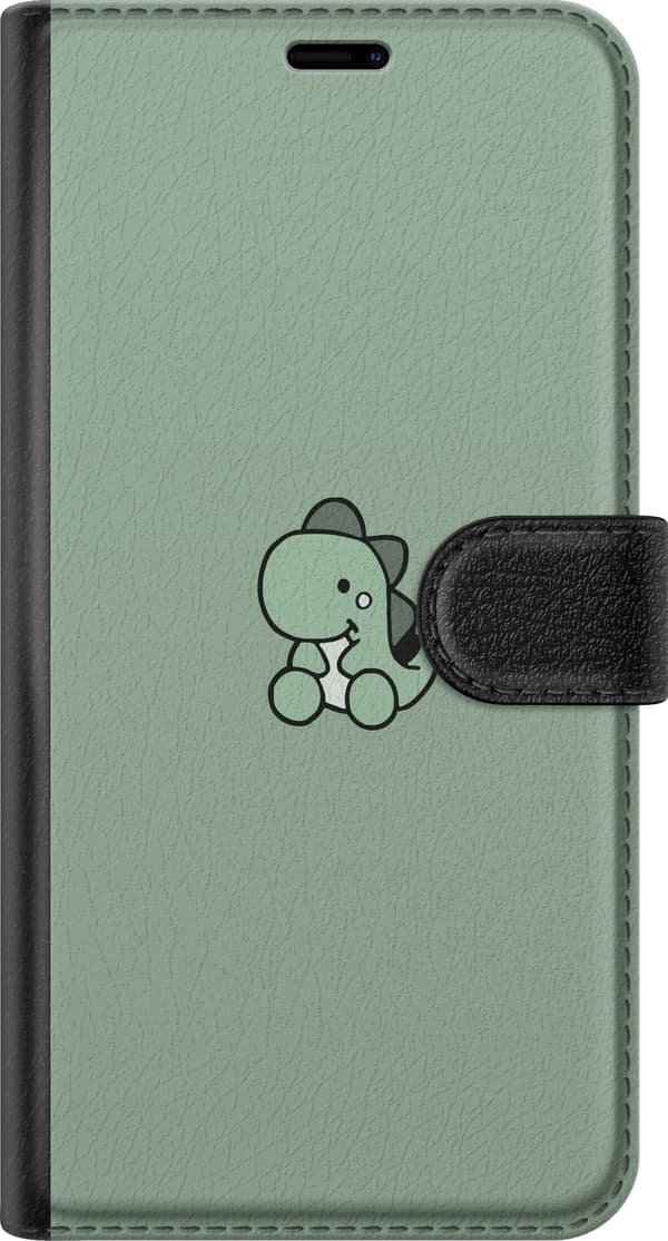 Kompatibel Tegnebogsetui til Apple iPhone 16 Minimalistisk lille grøn dinosaur med sort kontur mod lysegrøn baggrund grøn