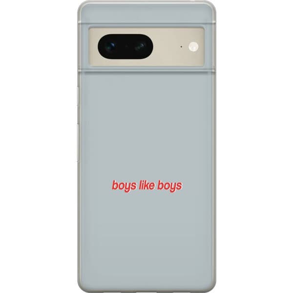 Kompatibelt Mobildeksel til Google Pixel 7 Grå bakgrunn med rød Boys Like Boys-tekst, grafisk sitatmotiv med moderne typografi grå