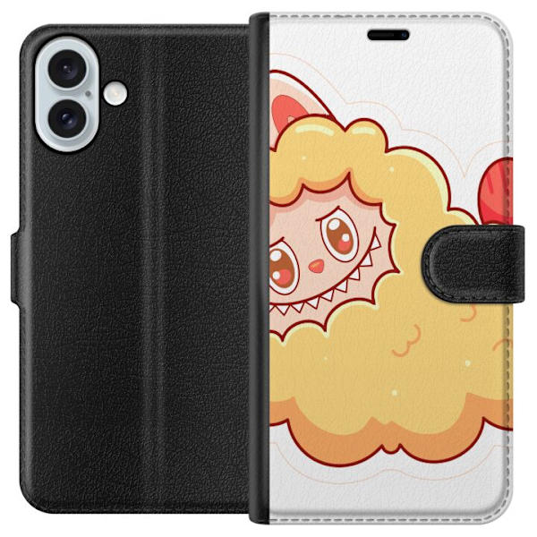 Apple iPhone 16 Plus Plånboksfodral Labubu Tvättbjörn Pop Mart Figur Samlarobjekt Söt Design Populärt Motiv Art Toy Kreativ Figurserie