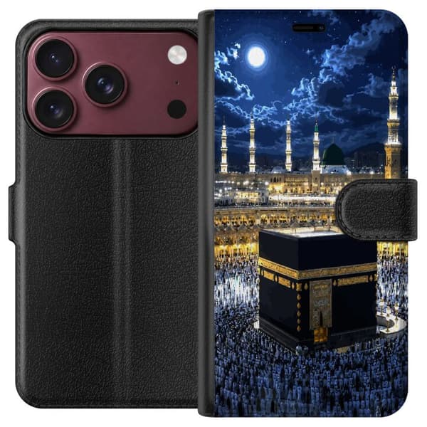 Kompatibelt Lommeboketui til Apple iPhone 18 Pro Max Kaaba under fullmåne med opplyste minareter, stjernehimmel og pilegrimer i Mekka blå
