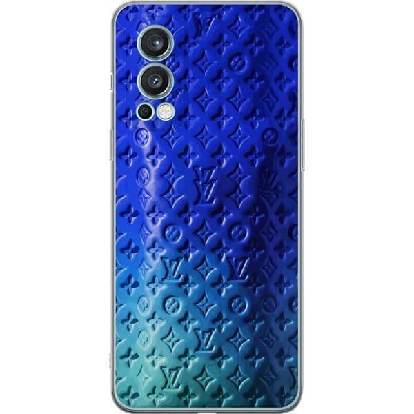 Kompatibelt Mobildeksel til OnePlus Nord 2 5G Blått luksuriøst monogrammønster med elegant preget tekstur blå