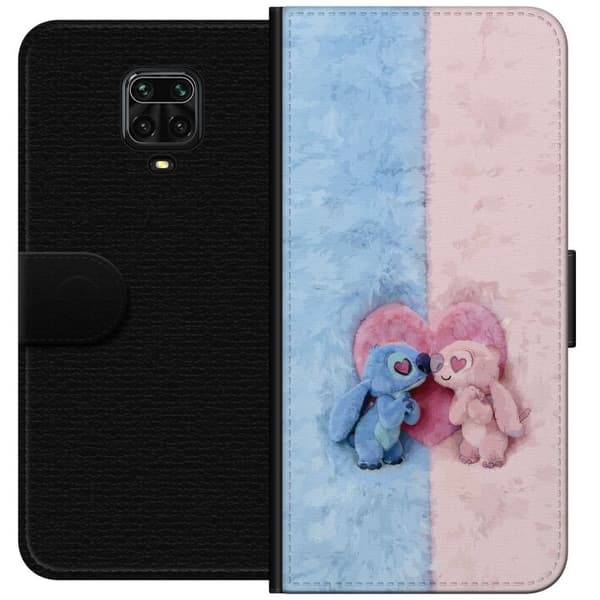 Kompatibel Tegnebogsetui til Xiaomi Redmi Note 9 Pro Søde blå og lyserøde figurer foran et stort lyserødt hjerte pink
