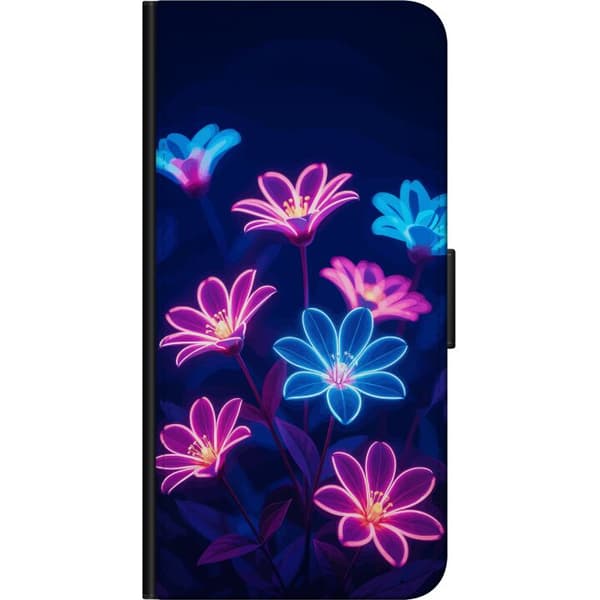 Kompatibel Tegnebogsetui til Samsung Galaxy Note 10 Lite Blåt og lyserødt motiv med lysende neonblomster mod mørk baggrund blå