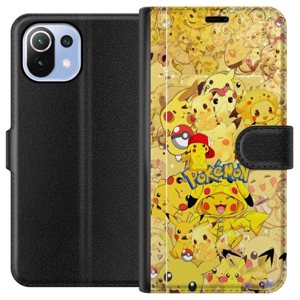 Kompatibel Tegnebogsetui til Xiaomi Mi 11 Lite Sød Pikachu-collage med Pokémon-tema i bløde gule nuancer gul