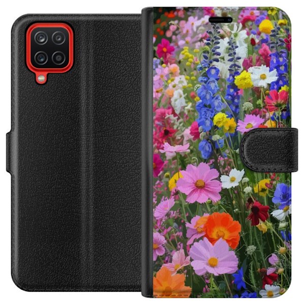 Samsung Galaxy A12 Tegnebogsetui Blomstret mobilcover med sommerlig eng og naturmotiv