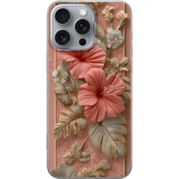 Kompatibel Mobilcover til Apple iPhone 16 Pro Max Detaljerede blomster i reliefstil med bløde lyserøde og beige farver, elegant design