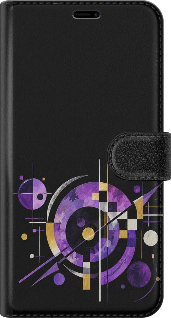 Kompatibel Tegnebogsetui til Apple iPhone 17 Pro Max Kandinsky – Sort og violet geometri – Abstrakte cirkler, trekanter og rette linjer i lilla, hvid sort