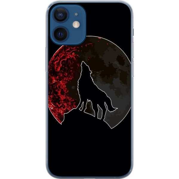 Kompatibel Mobilcover til Apple iPhone 12 mini Sort silhuet af en hylende ulv foran en dramatisk rød måne mod sort baggrund sort