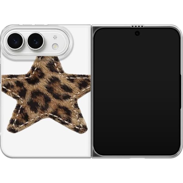 Kompatibel Mobilcover til Apple iPhone Duo Stjernemotiv med brunt og sort leopardmønster samt dekorative sømdetaljer brun