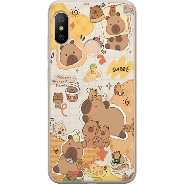 Xiaomi Redmi 6 Pro Läpinäkyvä kuori Kawaii capybara mobilskal med gulliga djurmotiv
