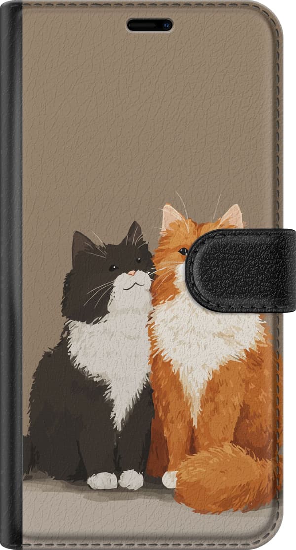 Kompatibel Tegnebogsetui til Google Pixel 10 Illustrerede sort-hvide og orange-hvide katte sammen mod brun baggrund brun